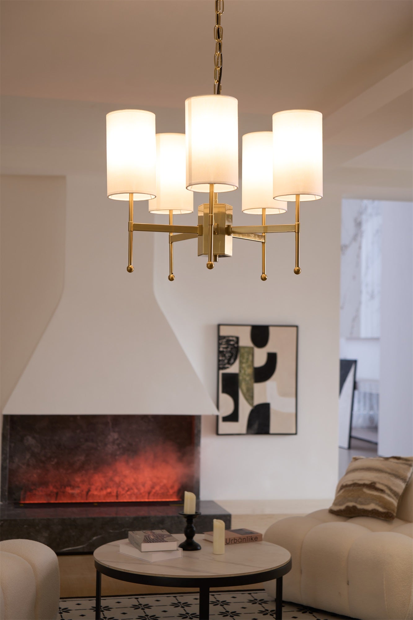 Ulcarisra Traditional Vintage Brass Fabric Chandelier-Neutral Decor