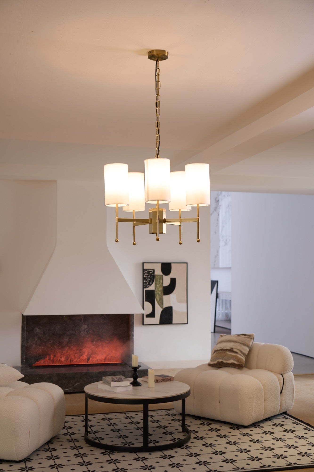 Ulcarisra Traditional Vintage Brass Fabric Chandelier-Neutral Decor
