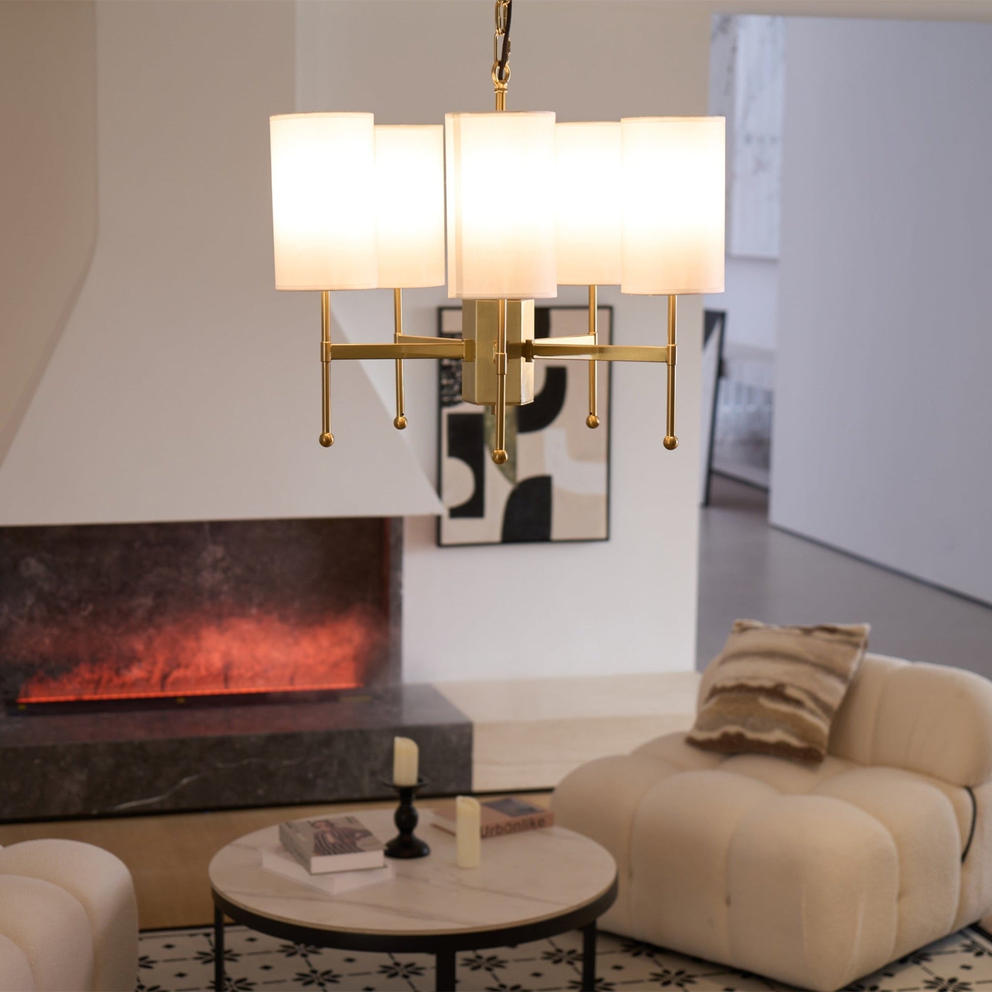 Ulcarisra Traditional Vintage Brass Fabric Chandelier-Neutral Decor
