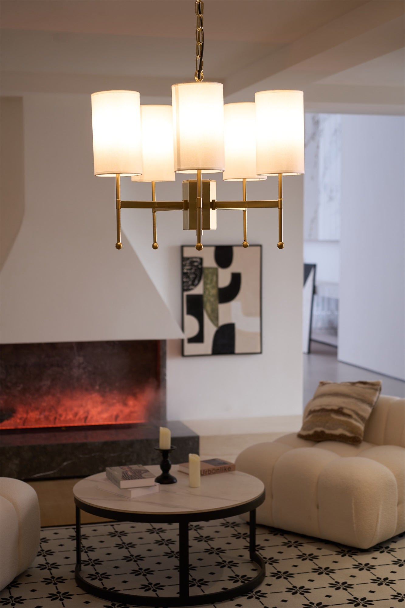Ulcarisra Traditional Vintage Brass Fabric Chandelier-Neutral Decor