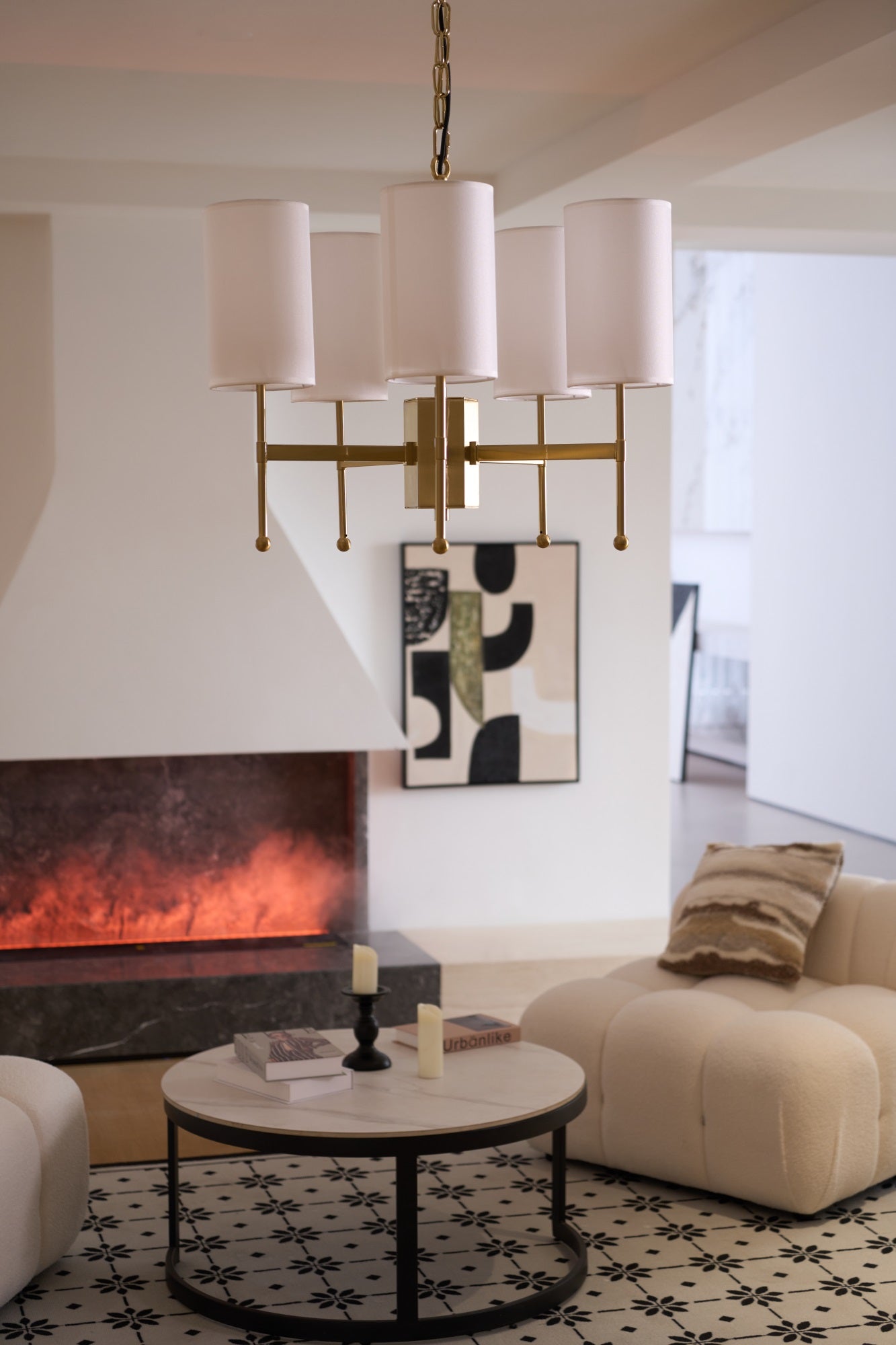 Ulcarisra Traditional Vintage Brass Fabric Chandelier-Neutral Decor