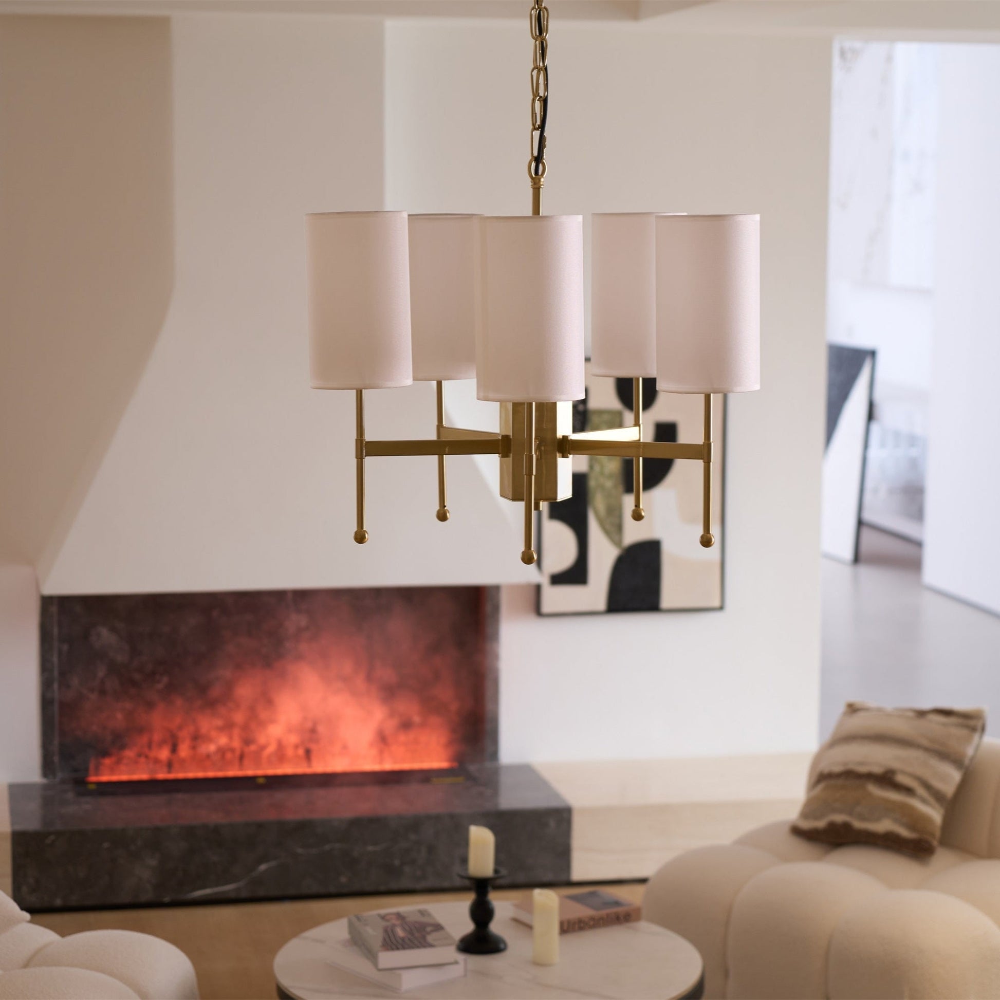 Ulcarisra Traditional Vintage Brass Fabric Chandelier-Neutral Decor