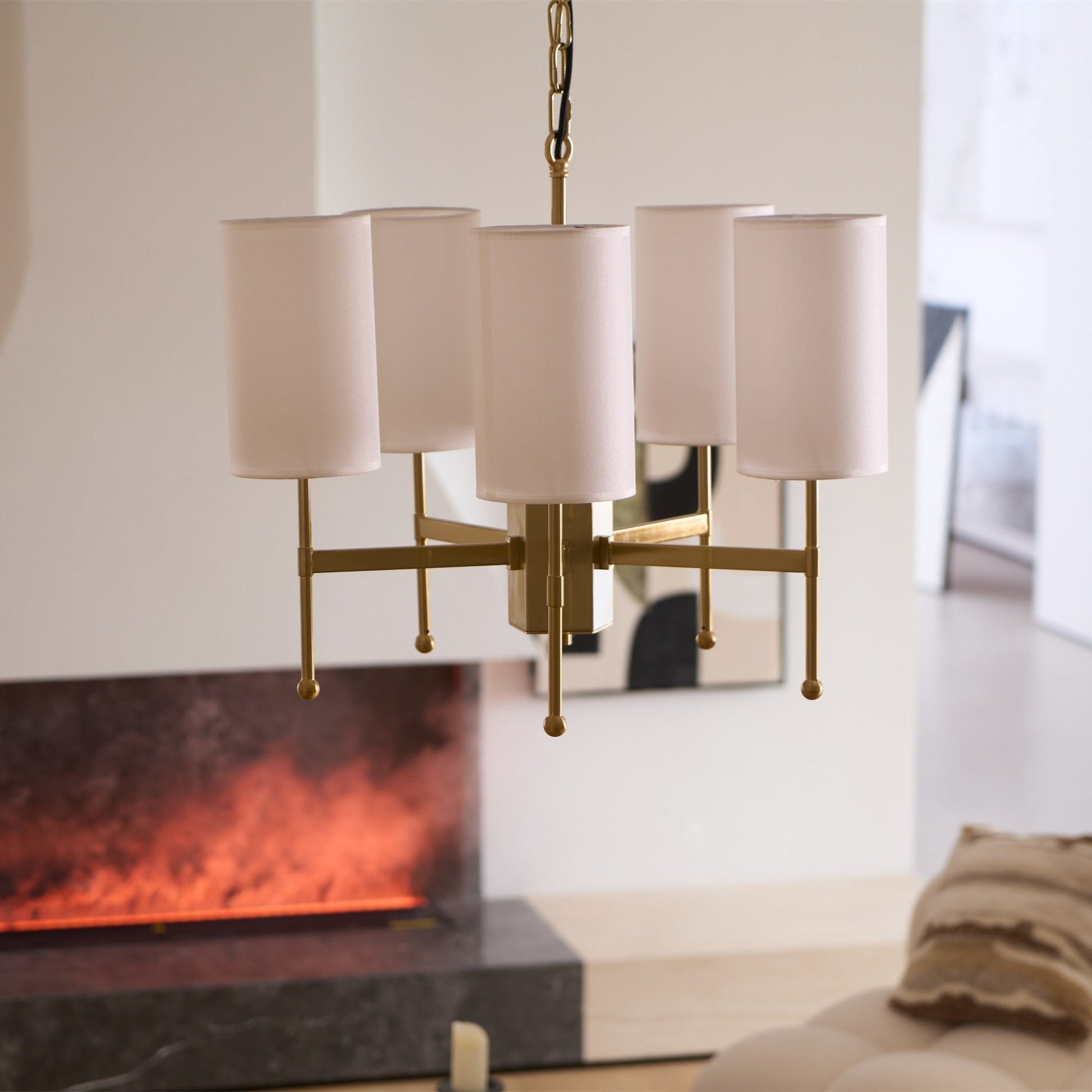 Ulcarisra Traditional Vintage Brass Fabric Chandelier-Neutral Decor
