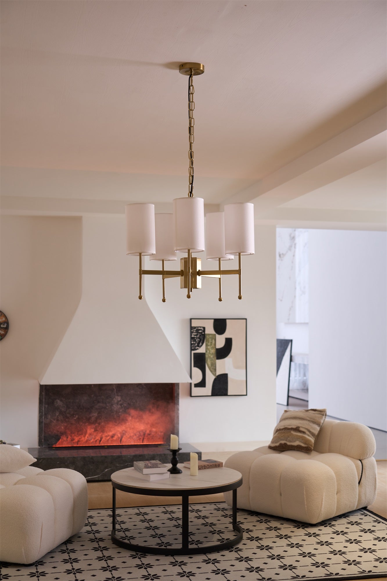 Ulcarisra Traditional Vintage Brass Fabric Chandelier-Neutral Decor
