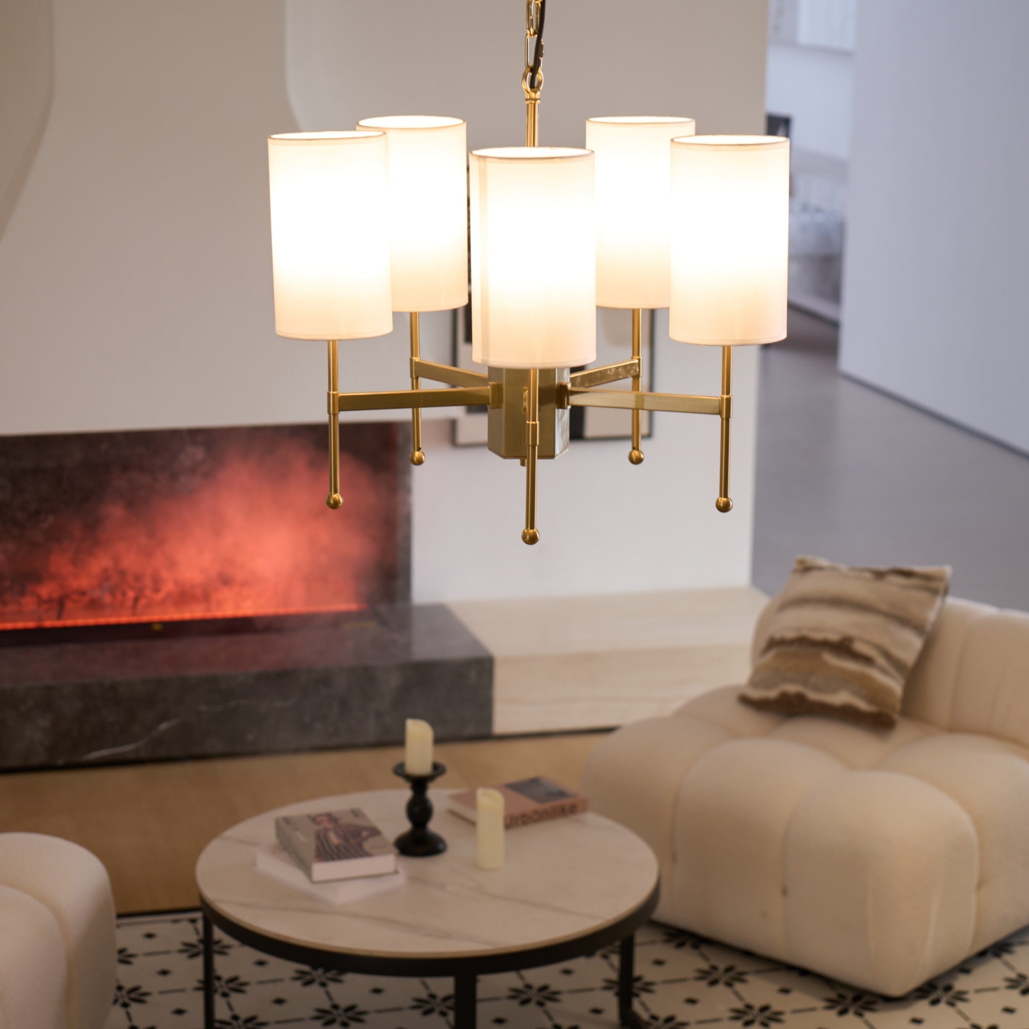 Ulcarisra Traditional Vintage Brass Fabric Chandelier-Neutral Decor