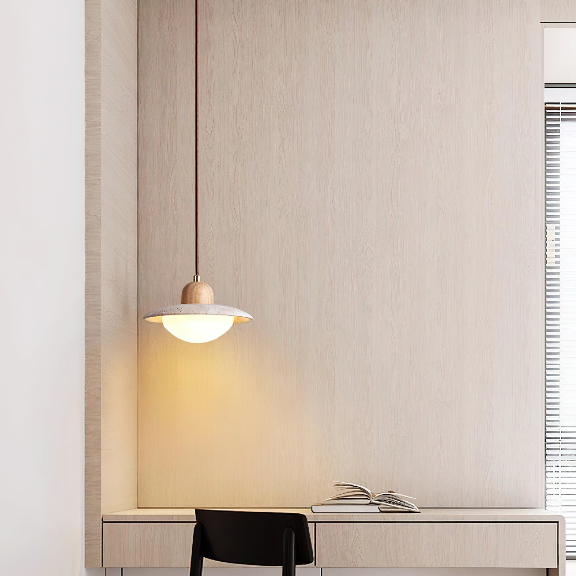 Marvion Pendant Light Travertine Wood Japandi Minimalist-Neutral Decor