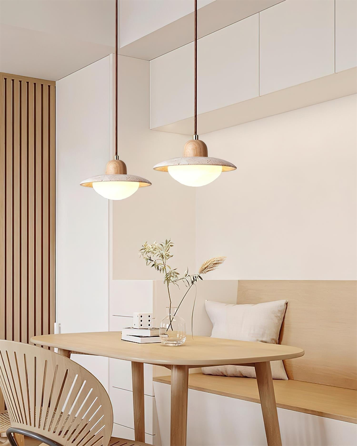 Marvion Pendant Light Travertine Wood Japandi Minimalist-Neutral Decor