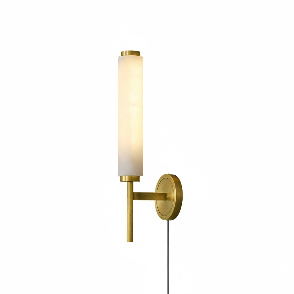 Brindisi Plug-in Wall Lamp with brass finish and alabaster shade.
