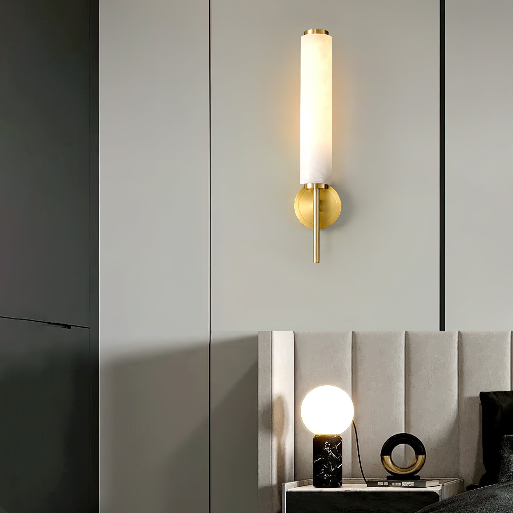 Olrinyra Cylinder Alabaster Wall Light-Neutral Decor