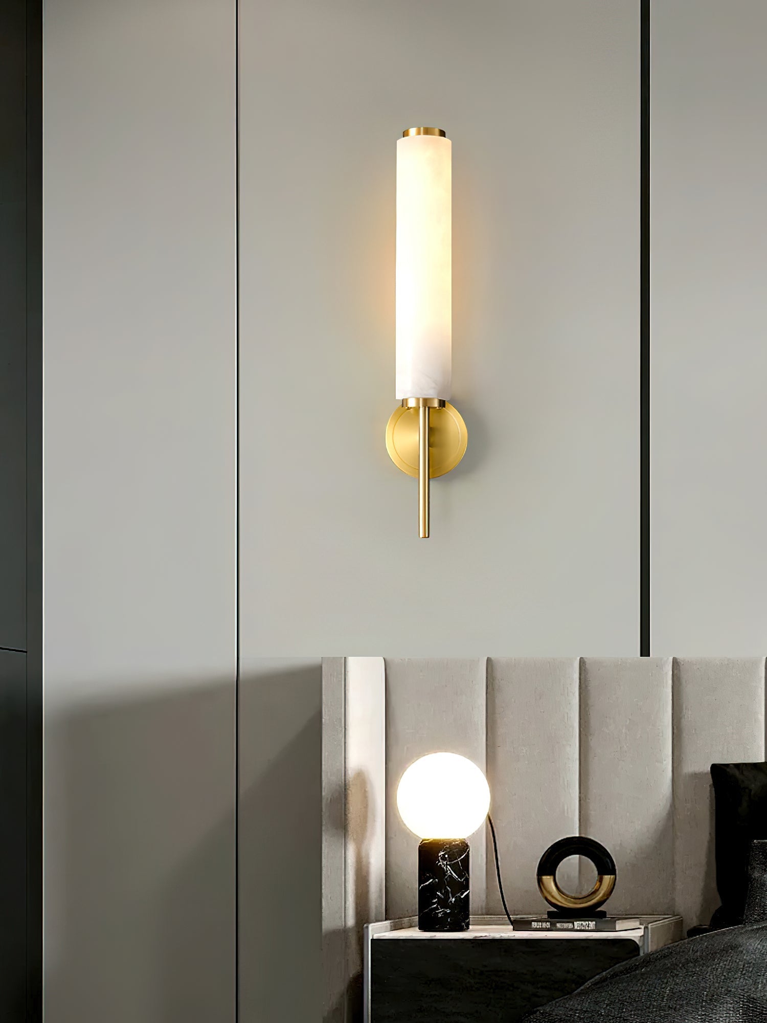 Olrinyra Cylinder Alabaster Wall Light-Neutral Decor