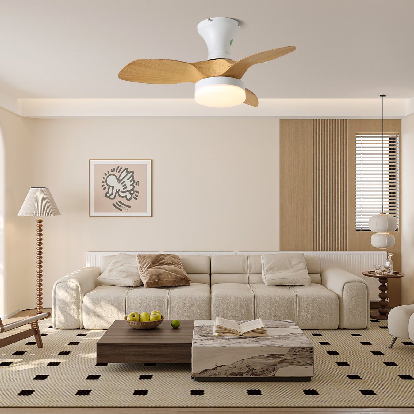Nora Minimalist White Wood Ceiling Fan Light-Neutral Decor