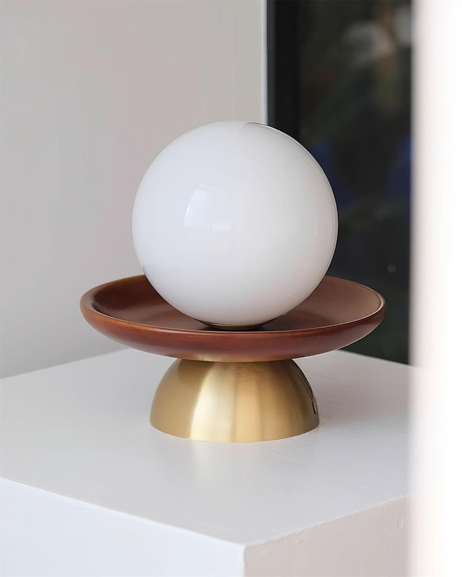 Ceiling Light Globe Opal Glass Modern Brass Walnut Accent Flush Mount