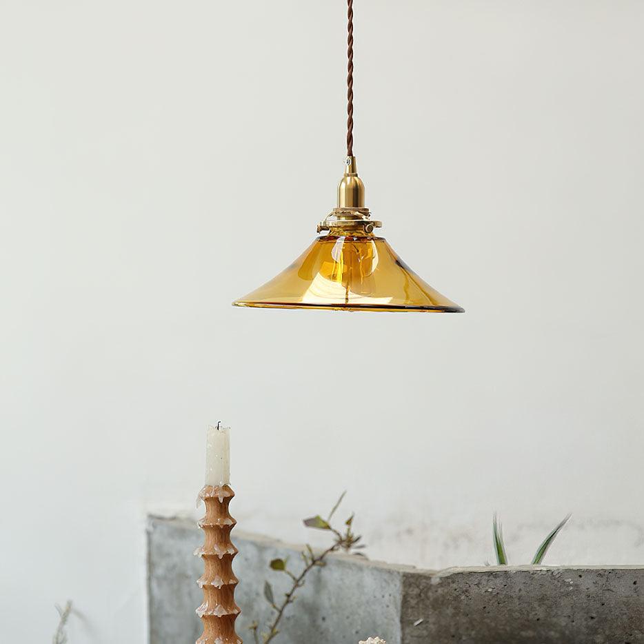 Pila Pendant Lamp Amber Glass Brass Vintage Dining-Neutral Decor