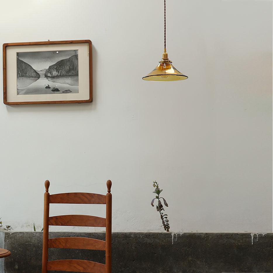Pila Pendant Lamp Amber Glass Brass Vintage Dining-Neutral Decor