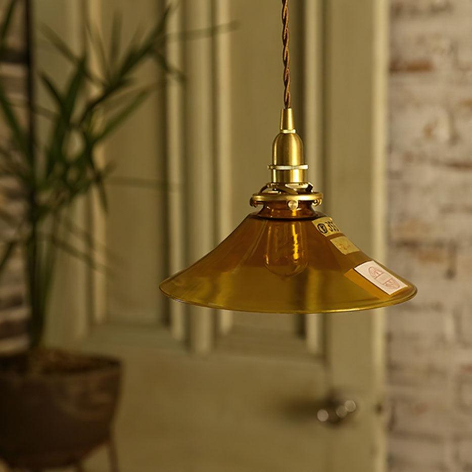 Pila Pendant Lamp Amber Glass Brass Vintage Dining-Neutral Decor