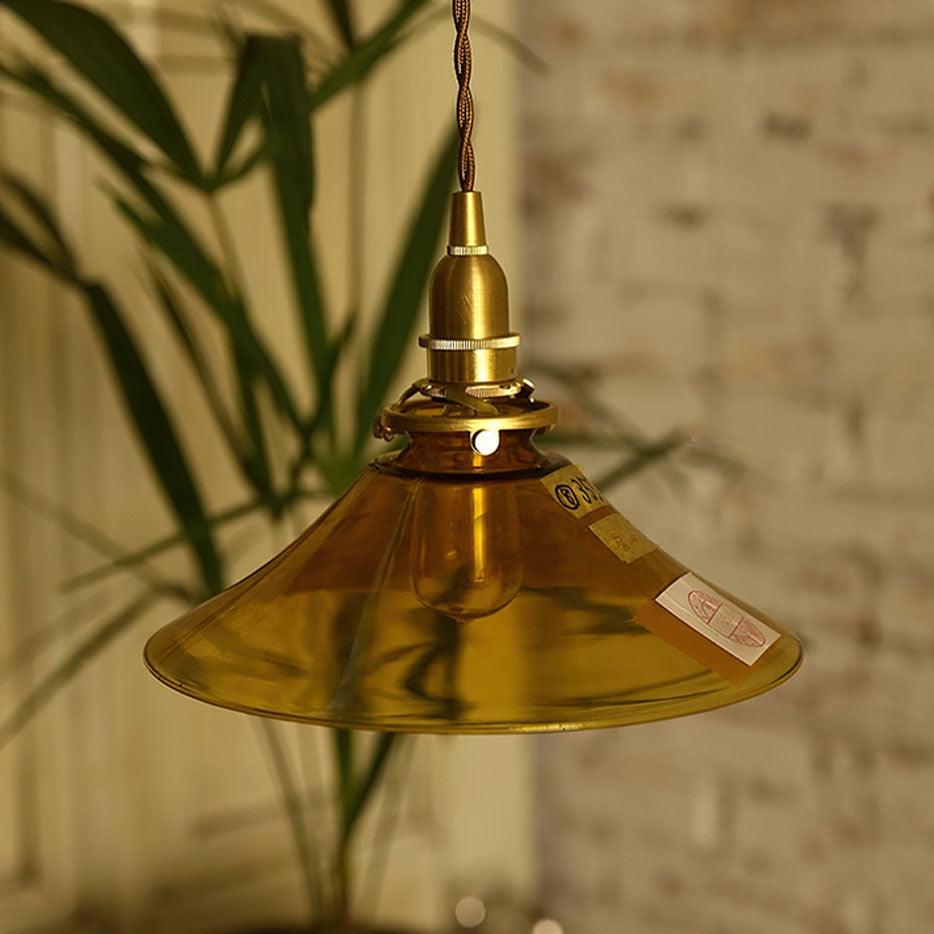Pila Pendant Lamp Amber Glass Brass Vintage Dining-Neutral Decor