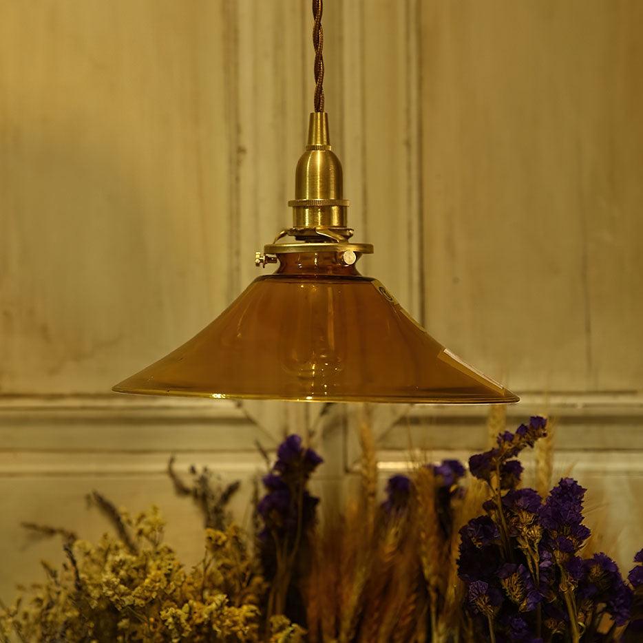 Pila Pendant Lamp Amber Glass Brass Vintage Dining-Neutral Decor