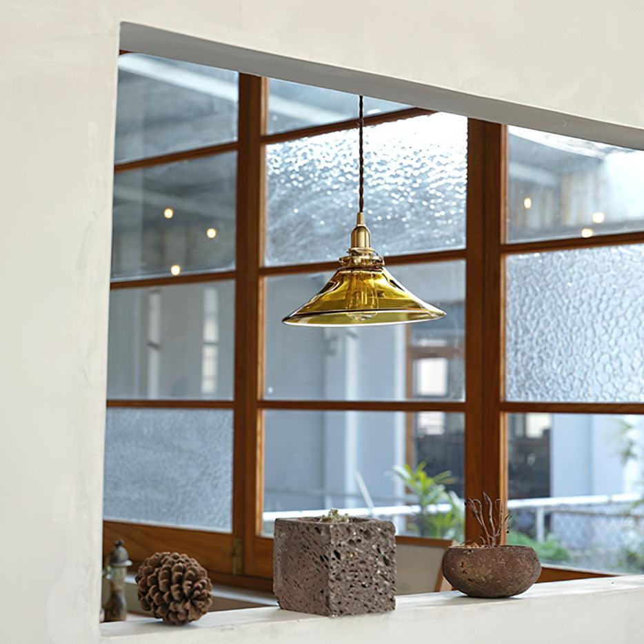 Pila Pendant Lamp Amber Glass Brass Vintage Dining-Neutral Decor
