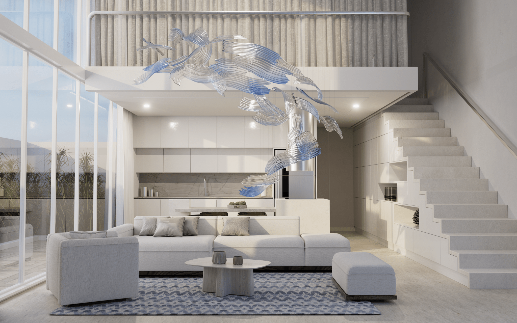 Brush Art Glass Chandelier-Neutral Decor