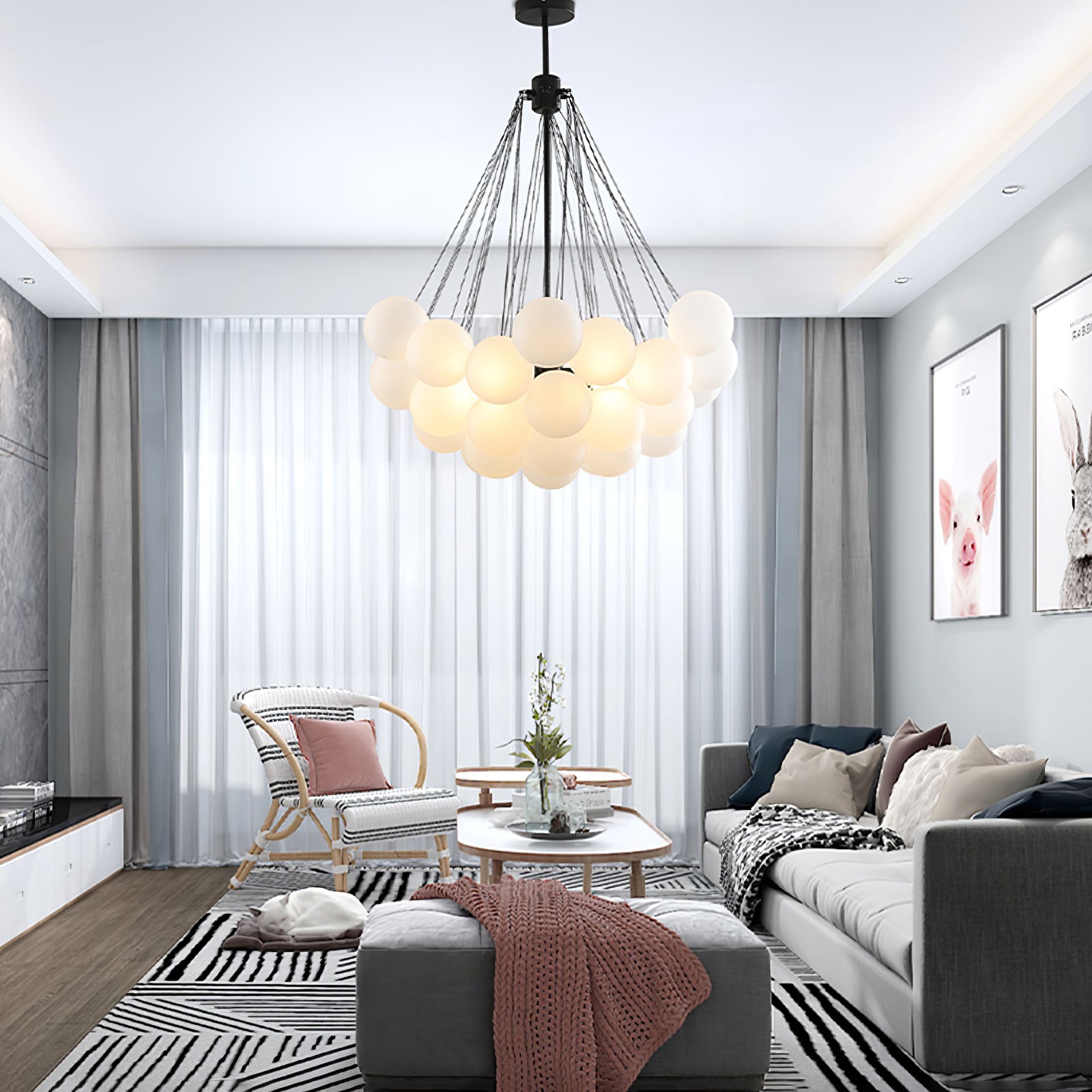 Lustra Chandelier Bubble Frosted Glass-Neutral Decor