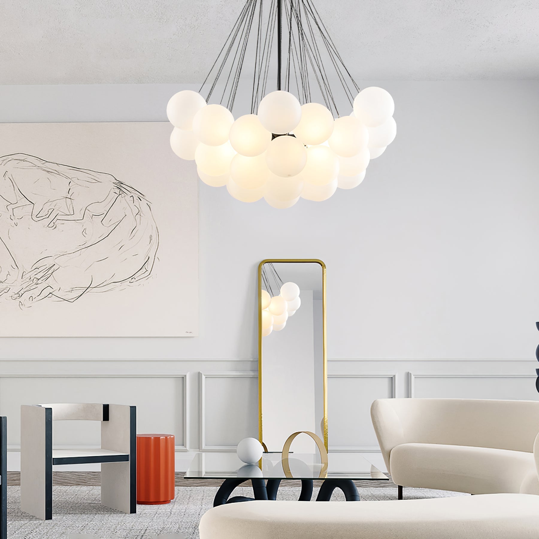Lustra Chandelier Bubble Frosted Glass-Neutral Decor