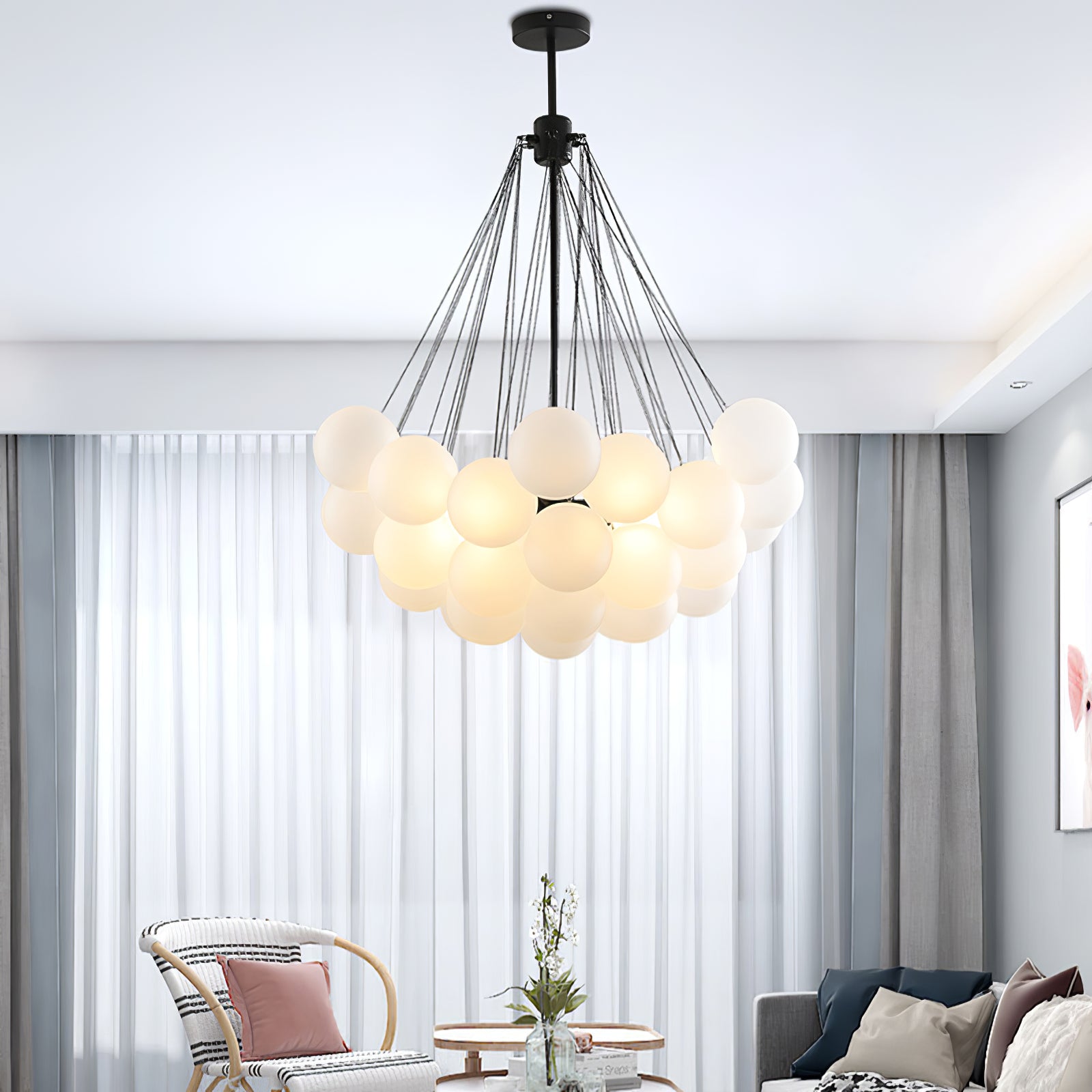 Lustra Chandelier Bubble Frosted Glass-Neutral Decor