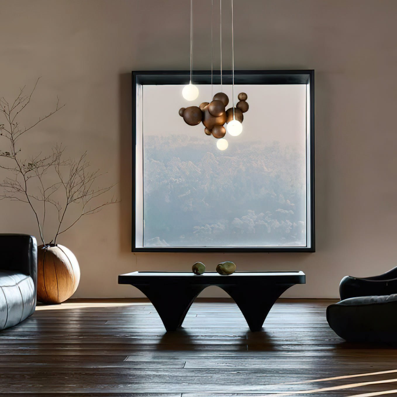 Kivren Chandelier Wood & Acrylic Bubble Ball Cluster-Neutral Decor
