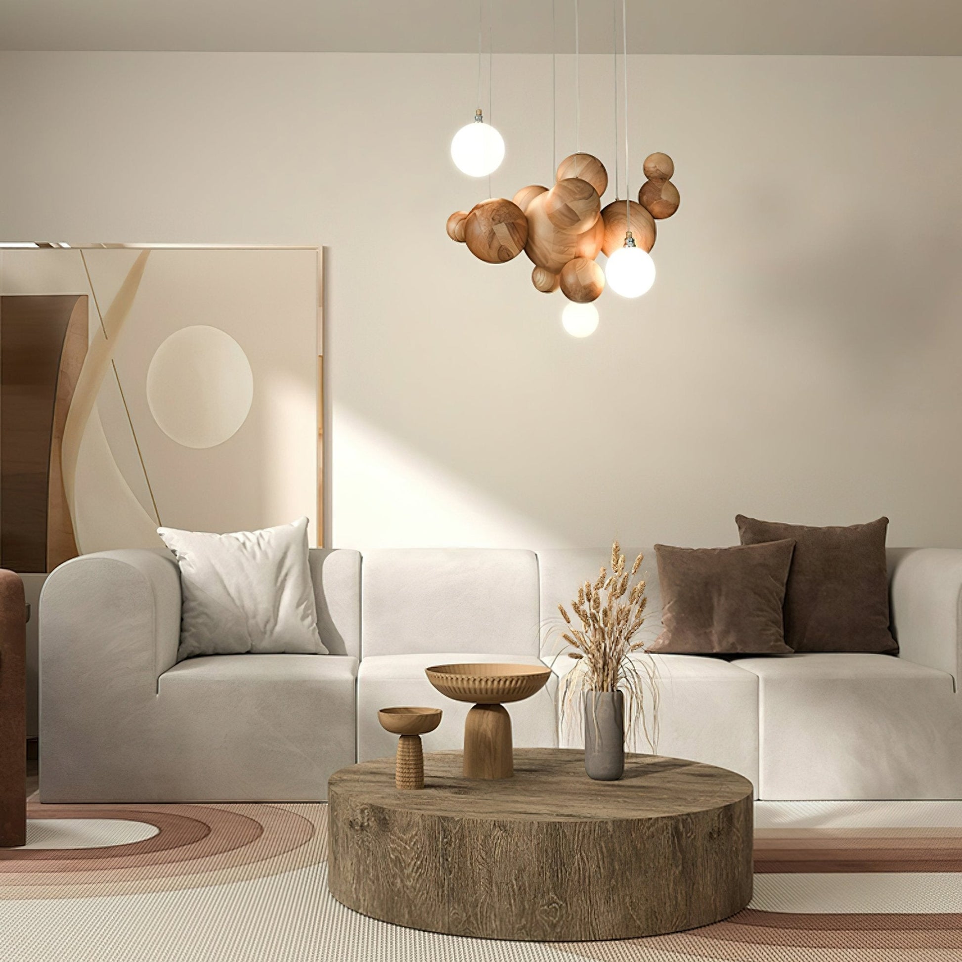 Kivren Chandelier Wood & Acrylic Bubble Ball Cluster-Neutral Decor