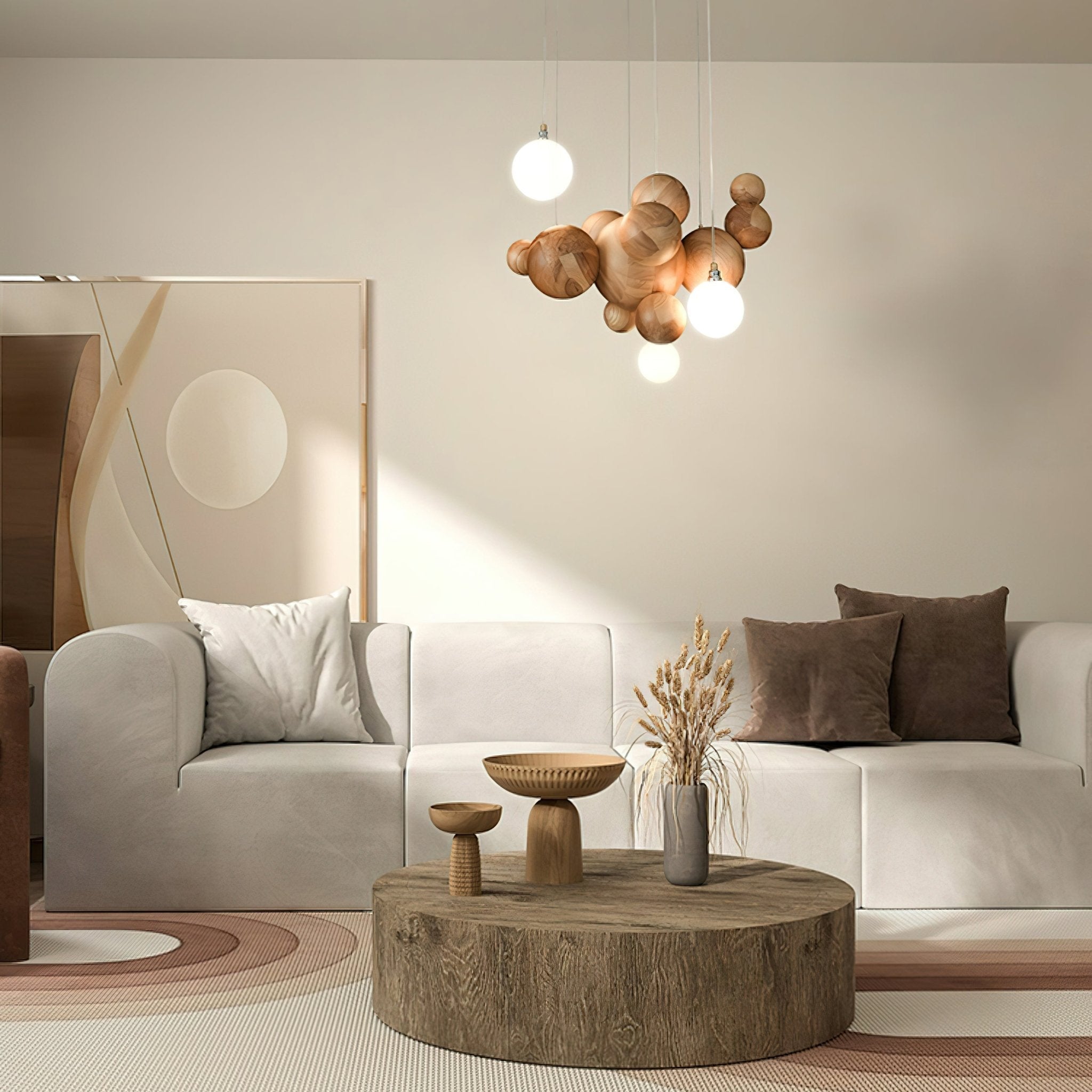 Kivren Chandelier Wood & Acrylic Bubble Ball Cluster-Neutral Decor
