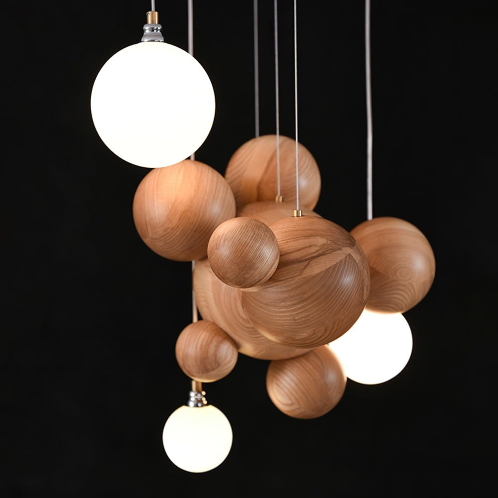 Kivren Chandelier Wood & Acrylic Bubble Ball Cluster-Neutral Decor