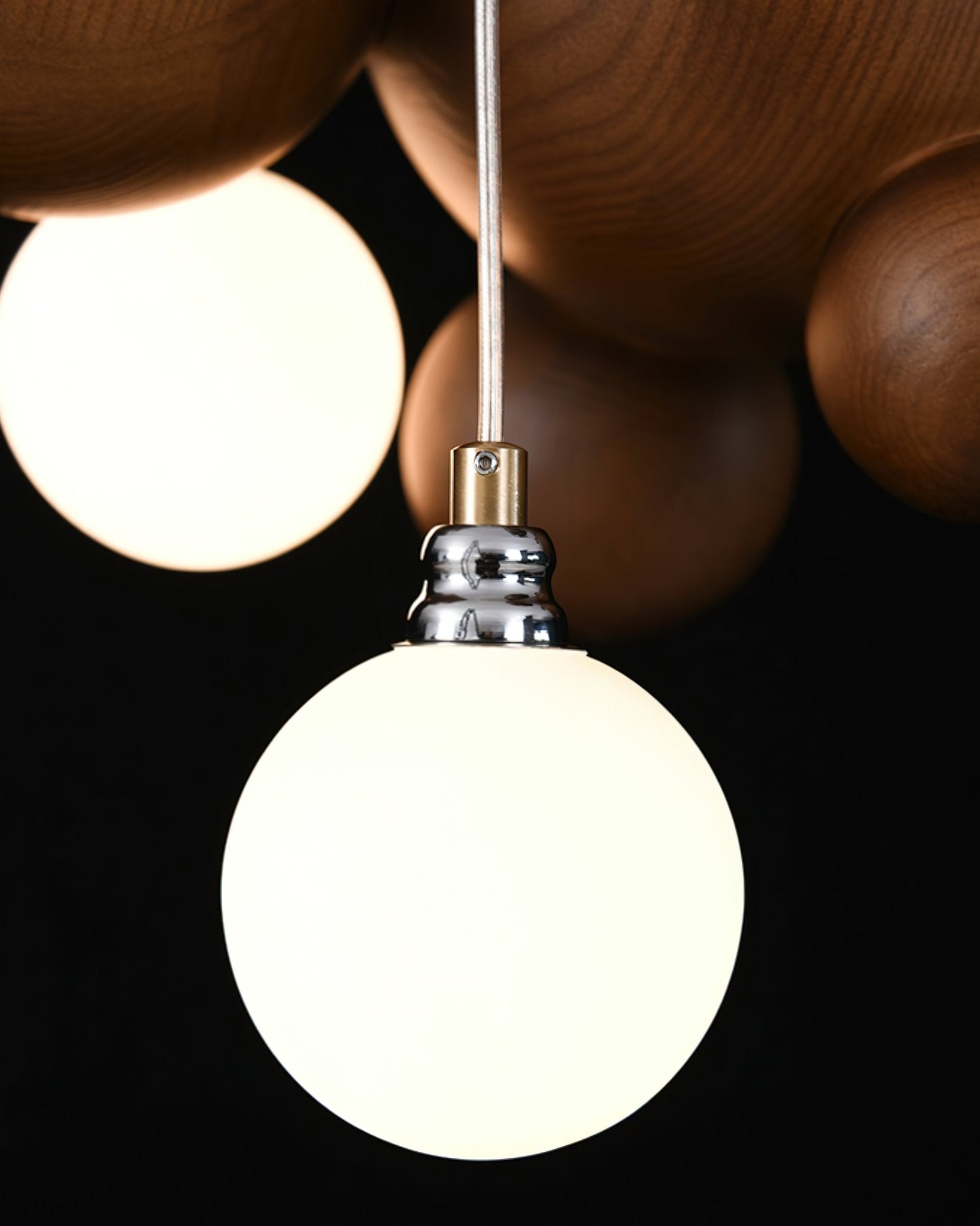 Kivren Chandelier Wood & Acrylic Bubble Ball Cluster-Neutral Decor