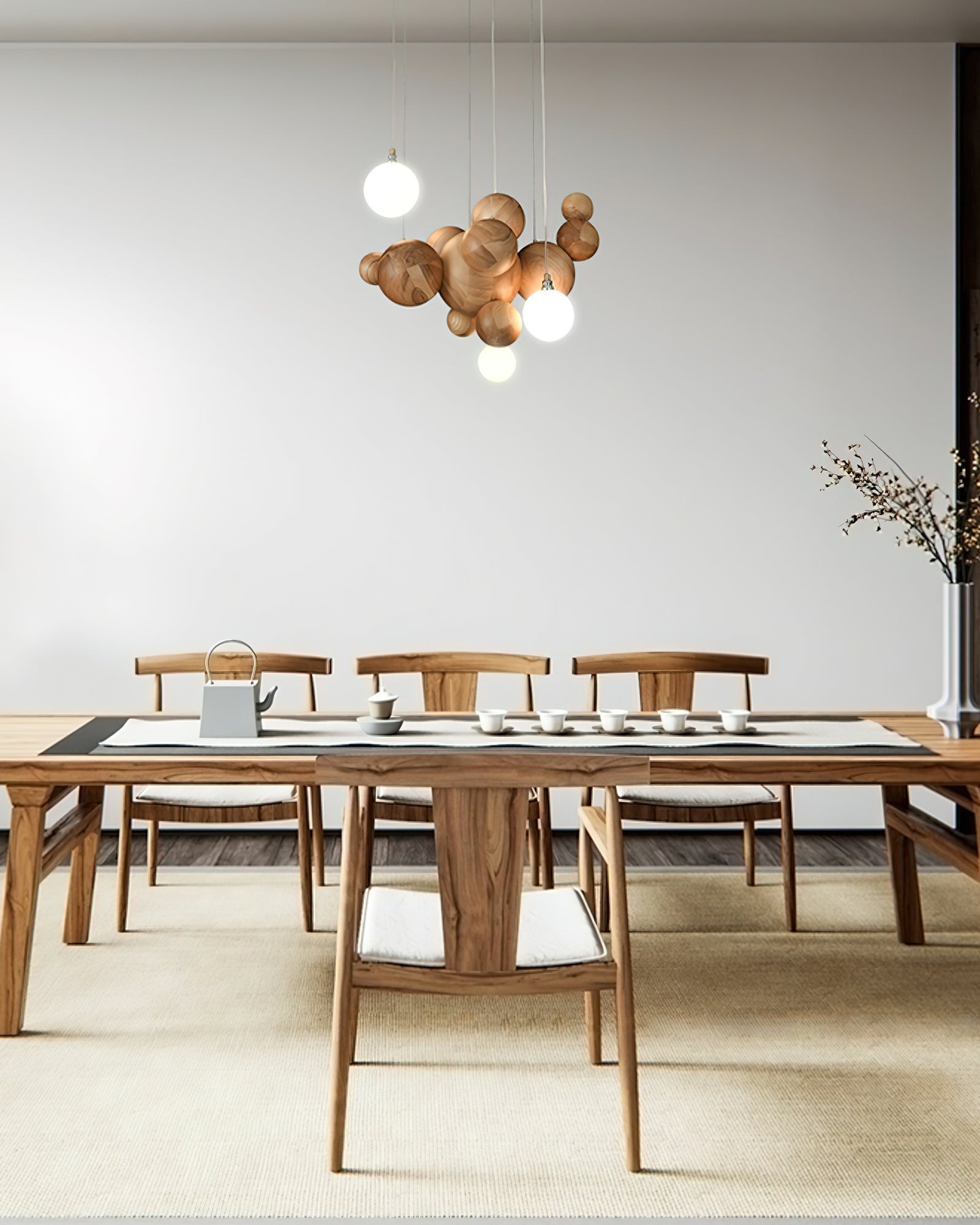 Kivren Chandelier Wood & Acrylic Bubble Ball Cluster-Neutral Decor