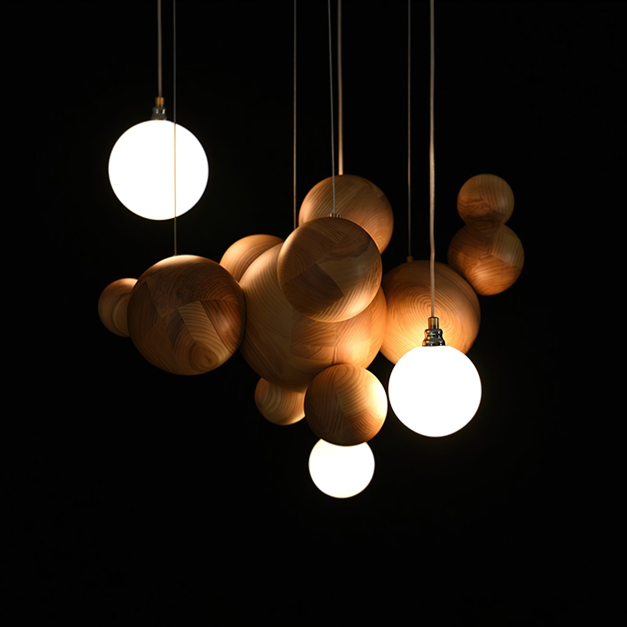 Kivren Chandelier Wood & Acrylic Bubble Ball Cluster-Neutral Decor