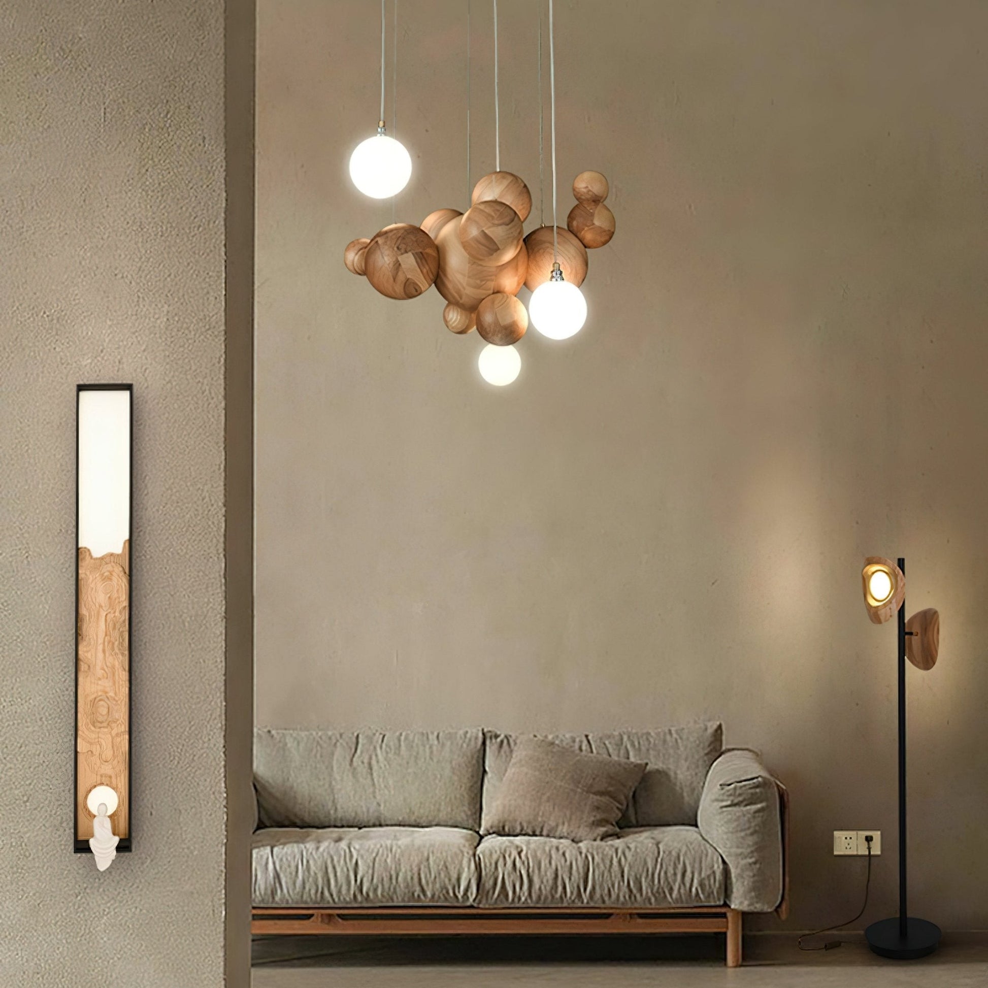 Kivren Chandelier Wood & Acrylic Bubble Ball Cluster-Neutral Decor