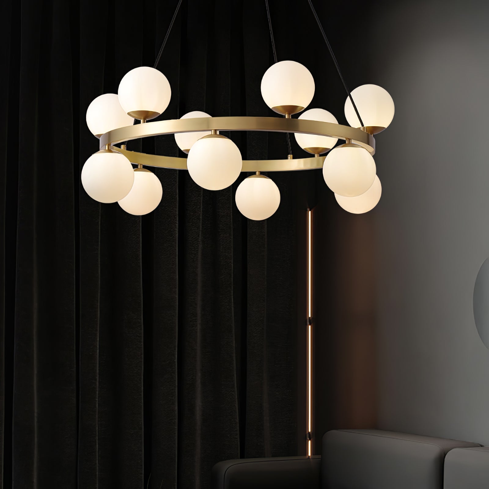 Aben Chandelier Globe Brass Ring-Neutral Decor