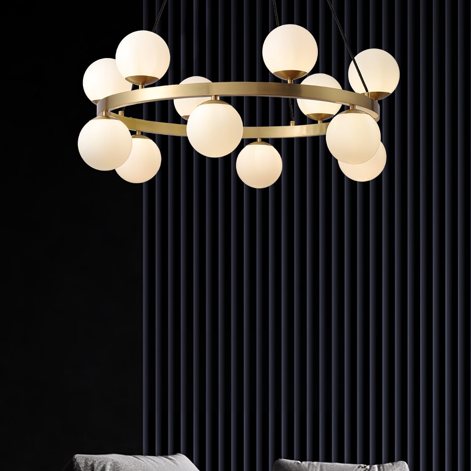 Aben Chandelier Globe Brass Ring-Neutral Decor