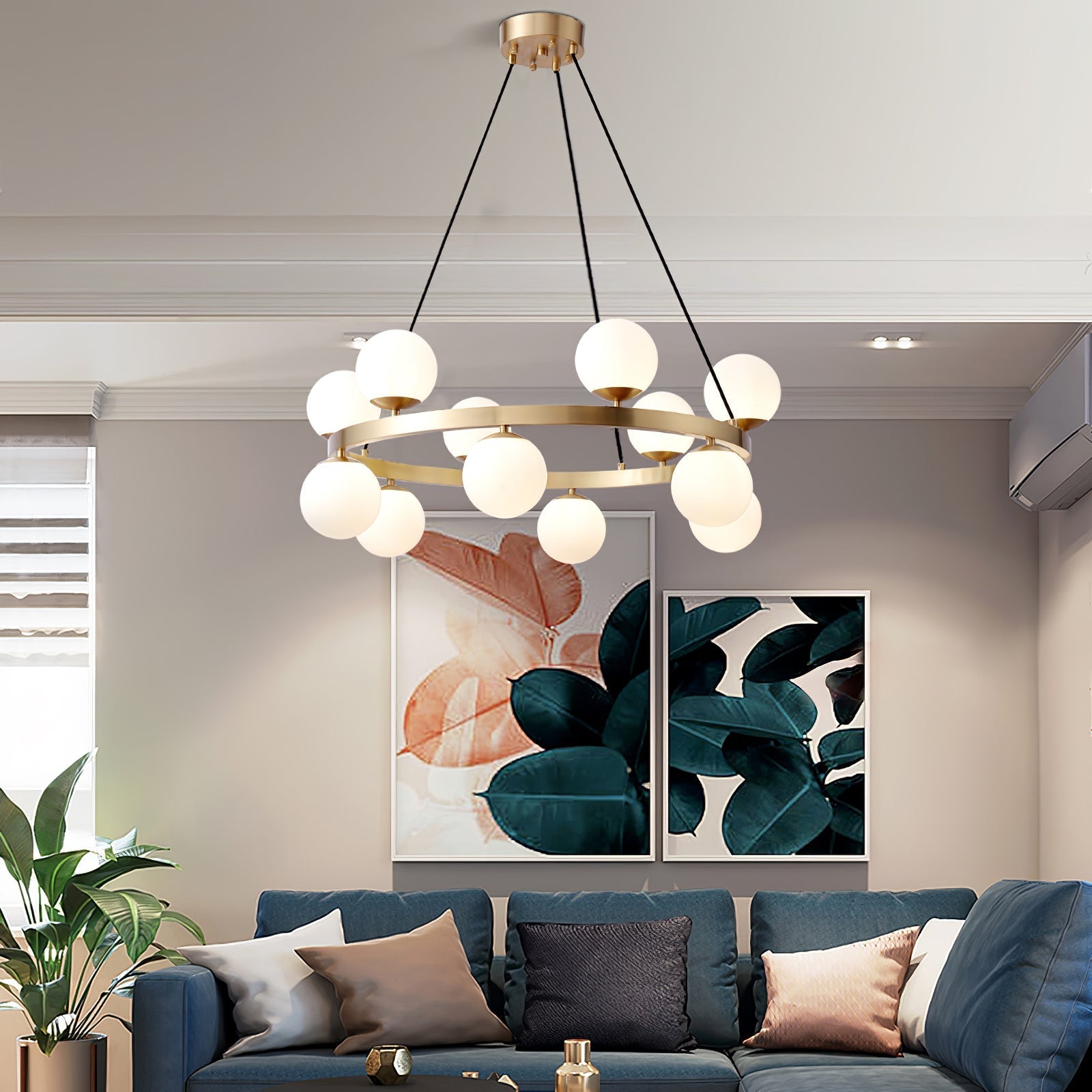 Aben Chandelier Globe Brass Ring-Neutral Decor
