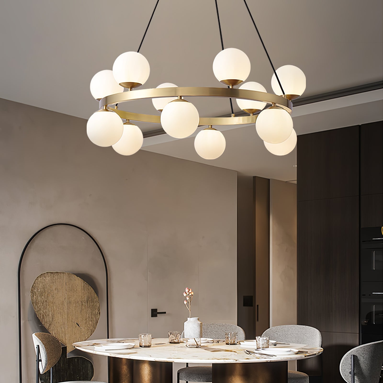 Aben Chandelier Globe Brass Ring-Neutral Decor