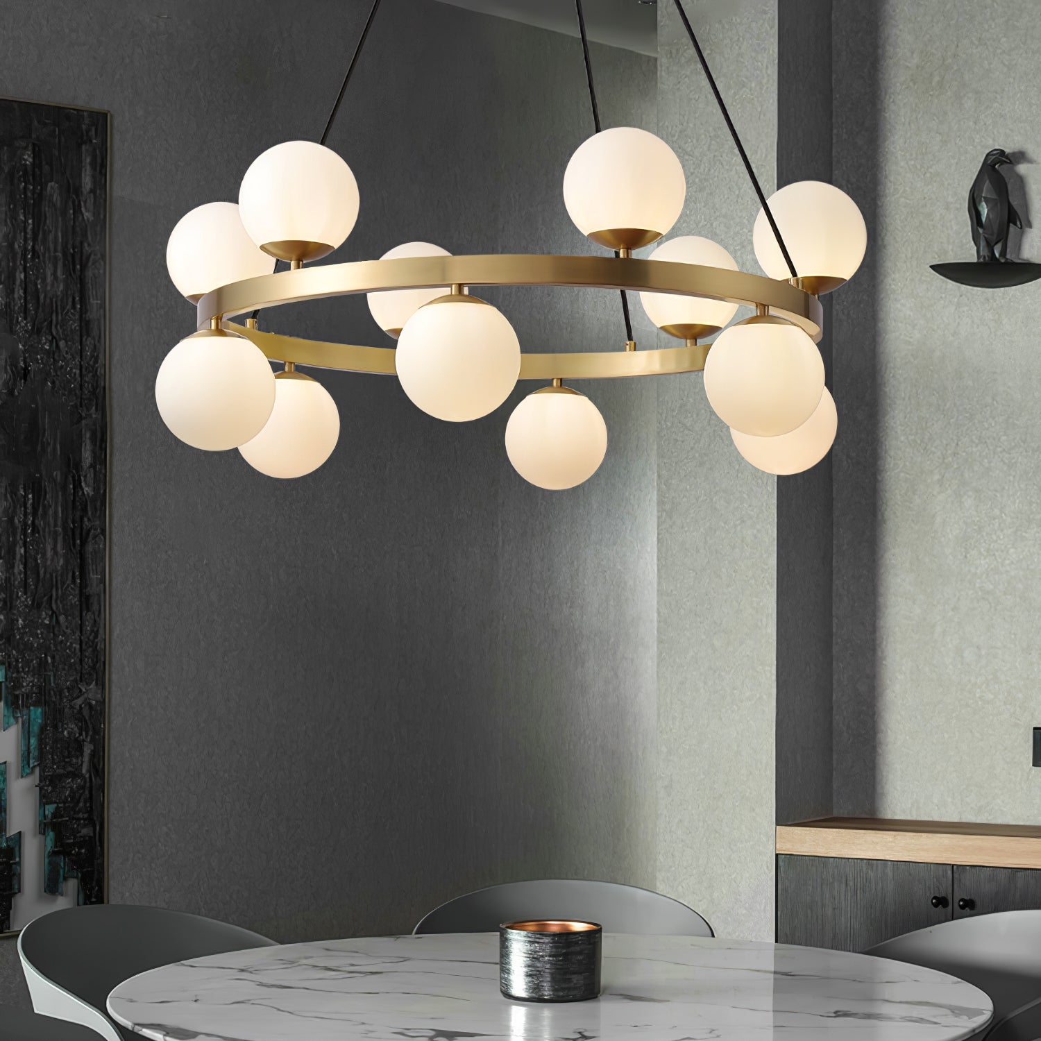 Aben Chandelier Globe Brass Ring-Neutral Decor
