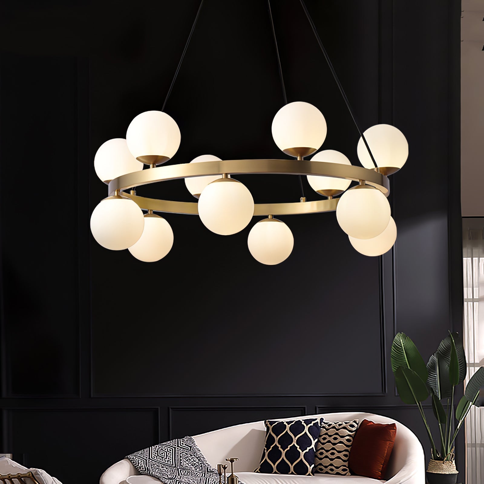 Aben Chandelier Globe Brass Ring-Neutral Decor