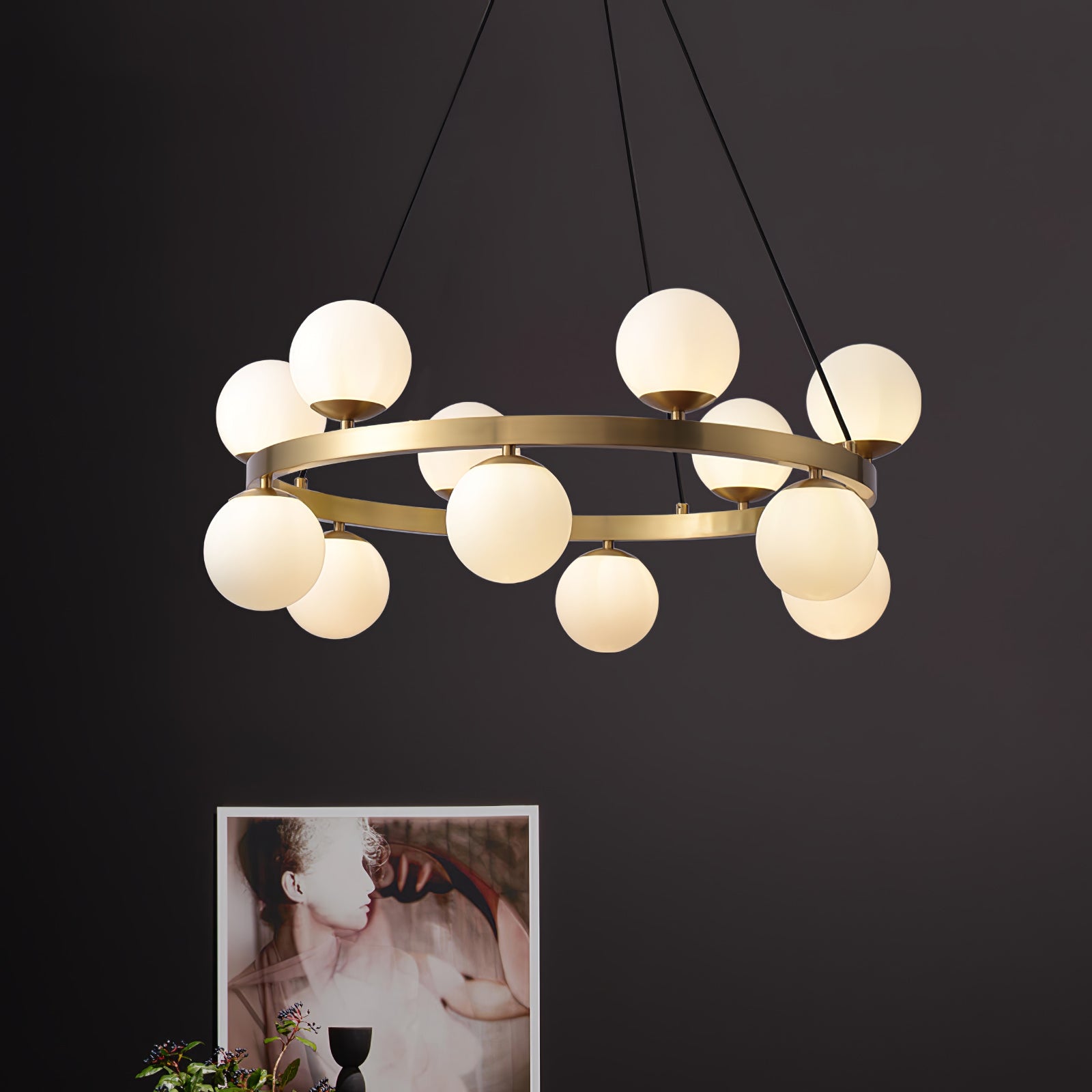 Aben Chandelier Globe Brass Ring-Neutral Decor