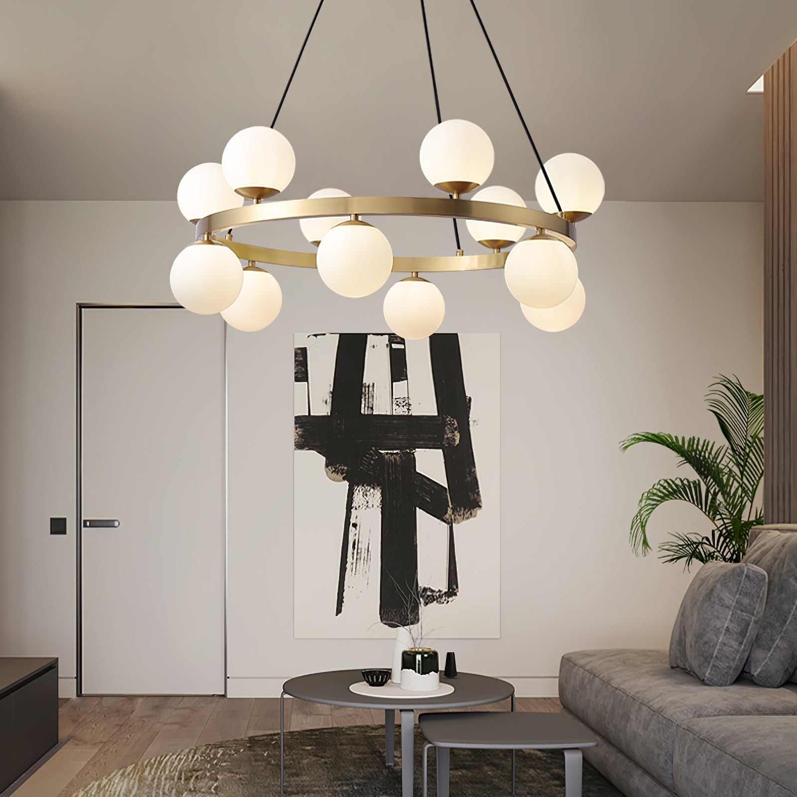 Aben Chandelier Globe Brass Ring-Neutral Decor