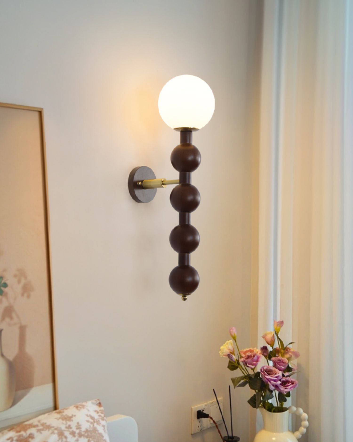 Olaeia Modern Minimalist Bubbly Wooden Glass Wall Lamp-Neutral Decor