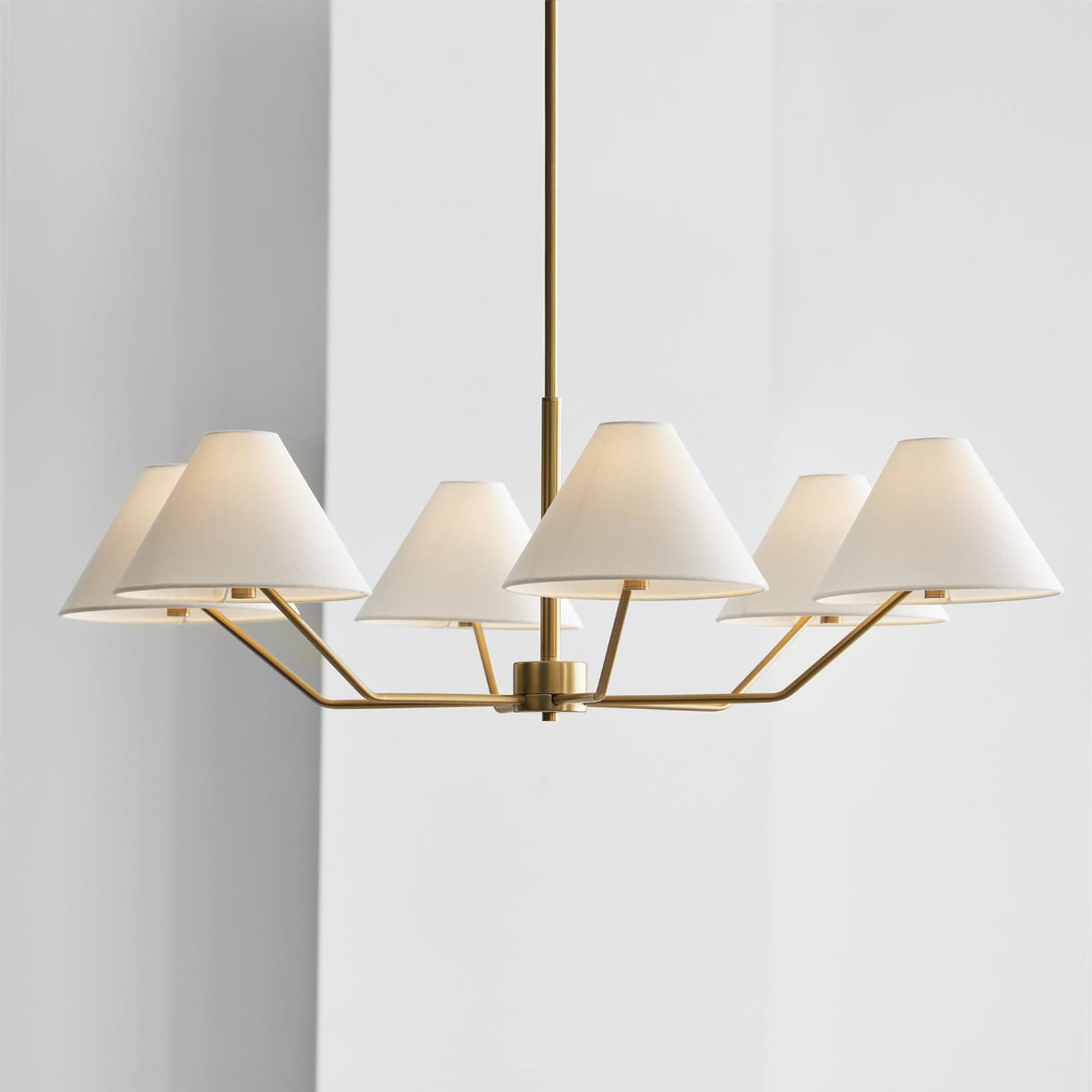Kevenor Chandelier Brass Fabric Cone Shades Modern-Neutral Decor