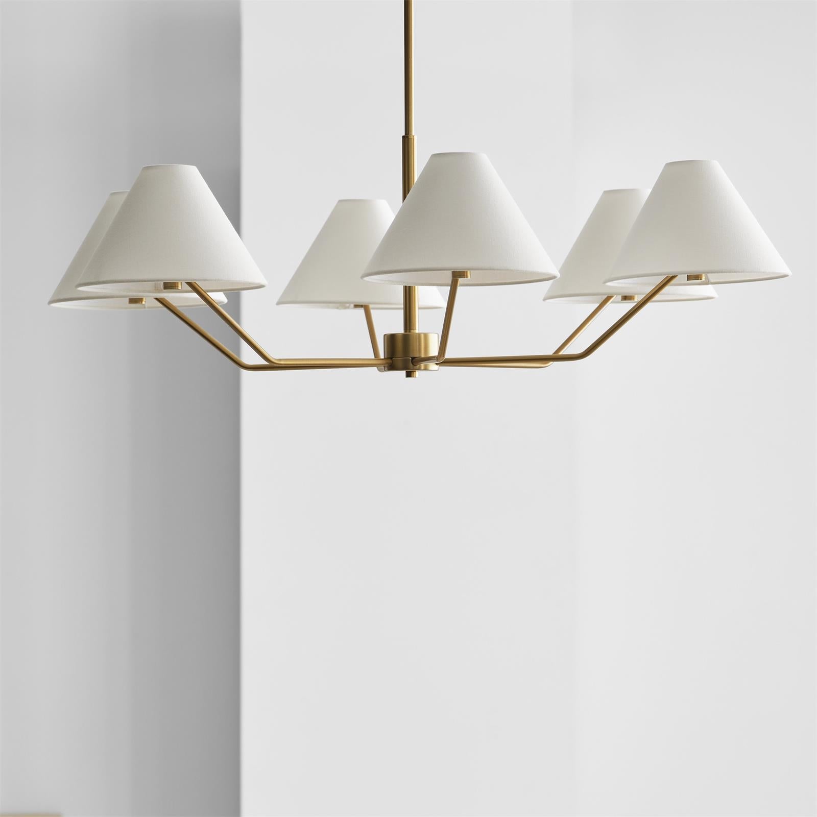 Kevenor Chandelier Brass Fabric Cone Shades Modern-Neutral Decor