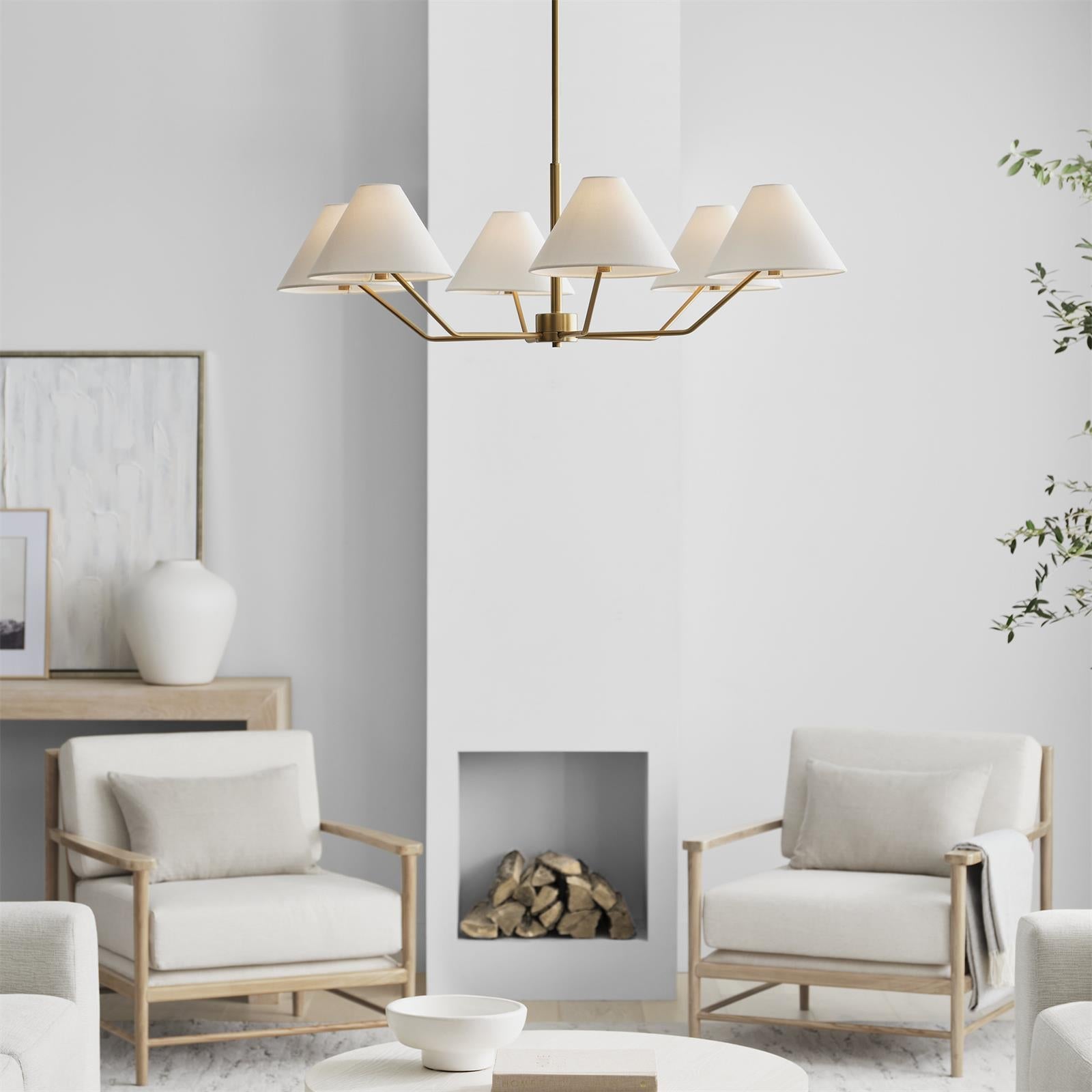 Kevenor Chandelier Brass Fabric Cone Shades Modern-Neutral Decor