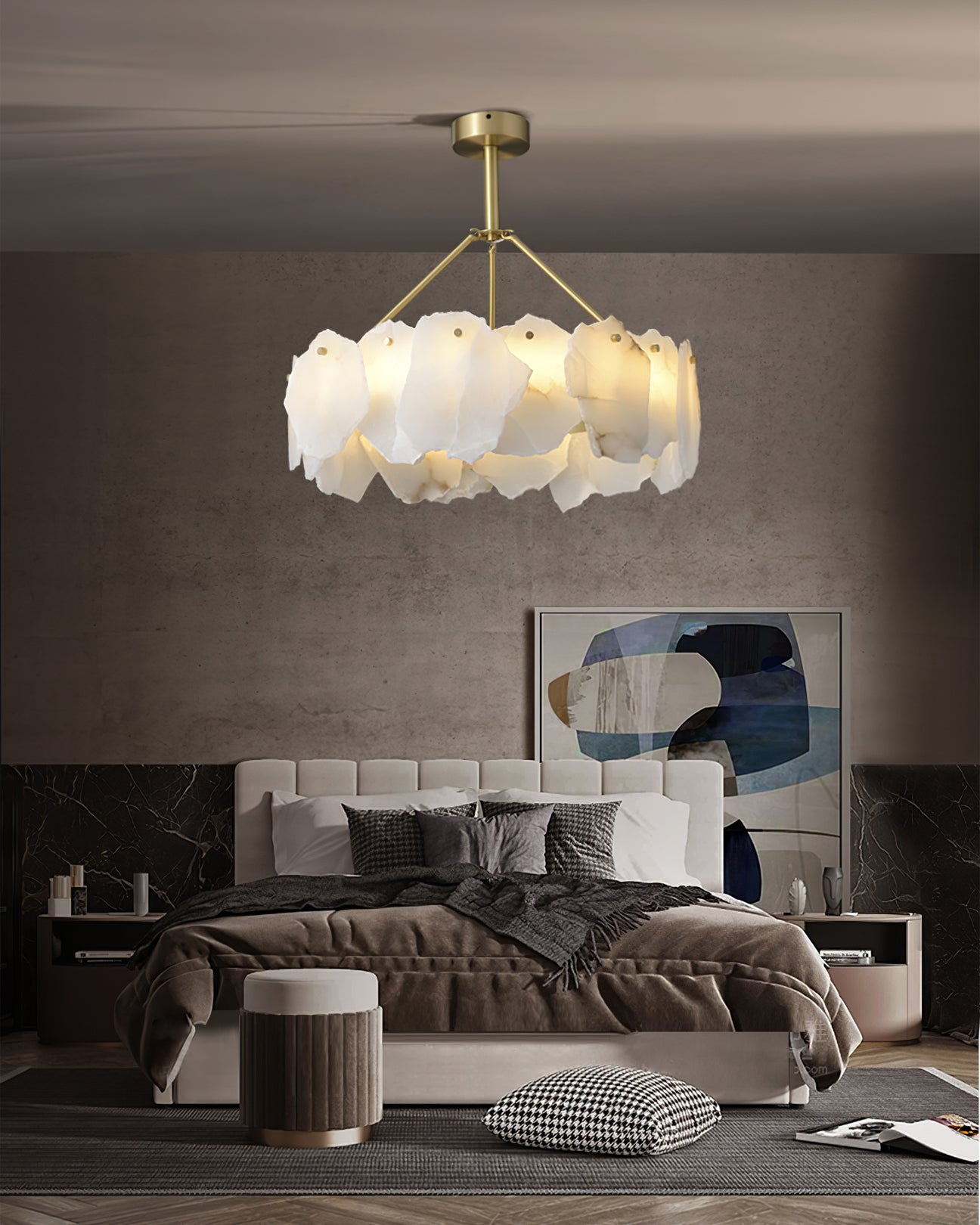 Telen Chandelier Alabaster Layered Halo-Neutral Decor