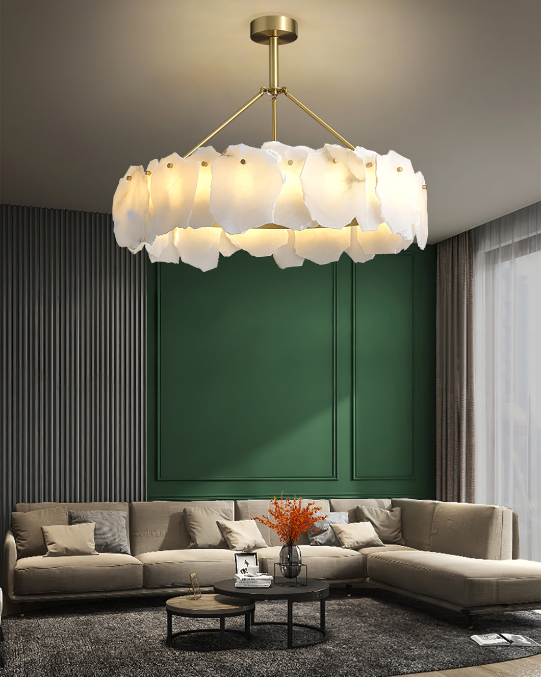 Telen Chandelier Alabaster Layered Halo-Neutral Decor