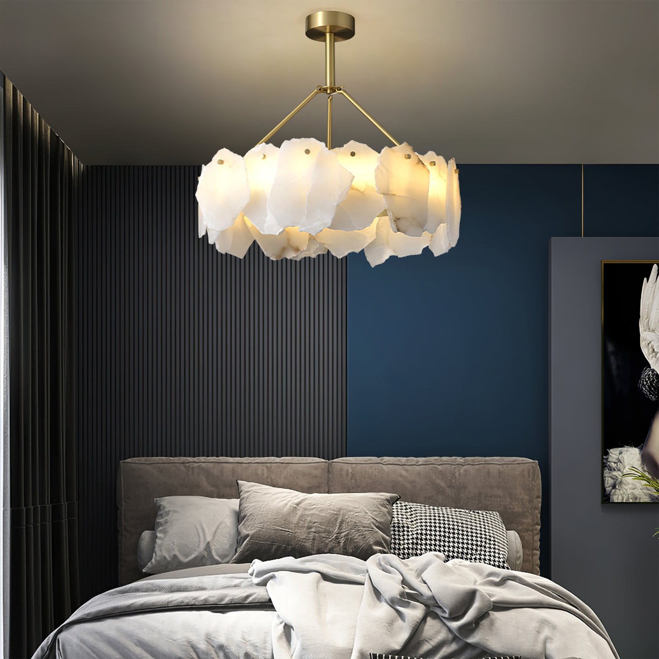Telen Chandelier Alabaster Layered Halo-Neutral Decor