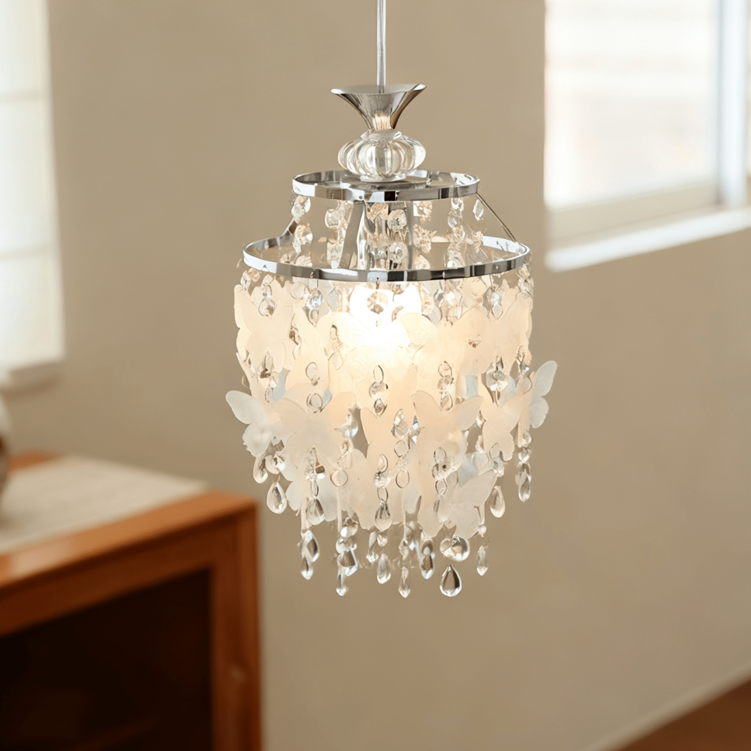 Butterfly Crystal Pendant Light-Neutral Decor